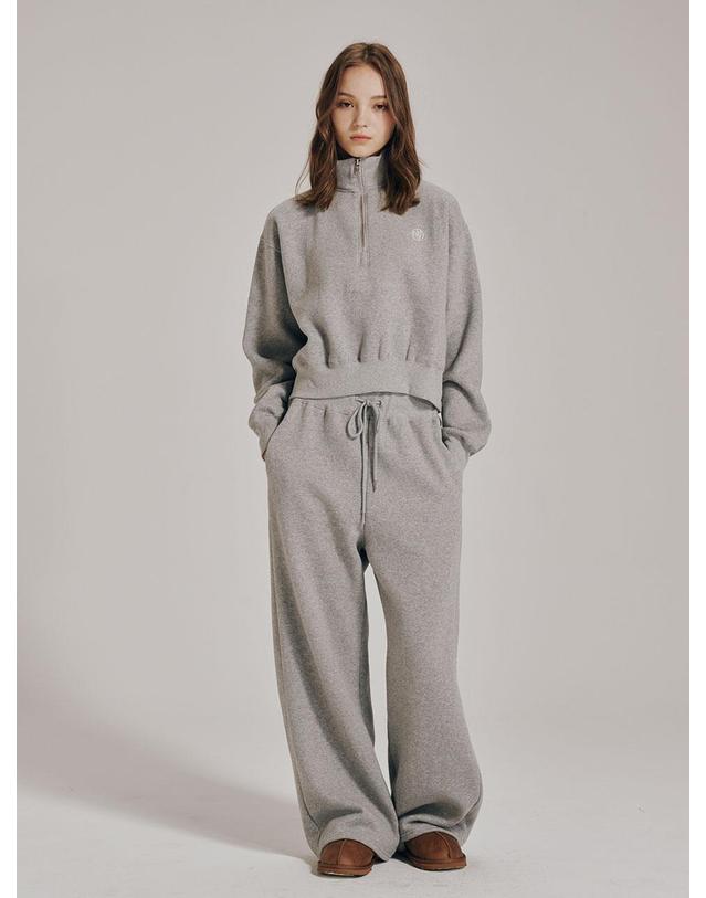 누브 [기모] 하프집업 크롭 스웻셔츠 - 멜란지 그레이 / Half Zip Up Crop Sweatshirts - M. Gray 착용컷