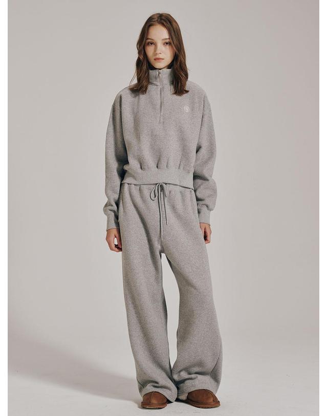 누브 [기모] 하프집업 크롭 스웻셔츠 - 멜란지 그레이 / Half Zip Up Crop Sweatshirts - M. Gray 착용컷