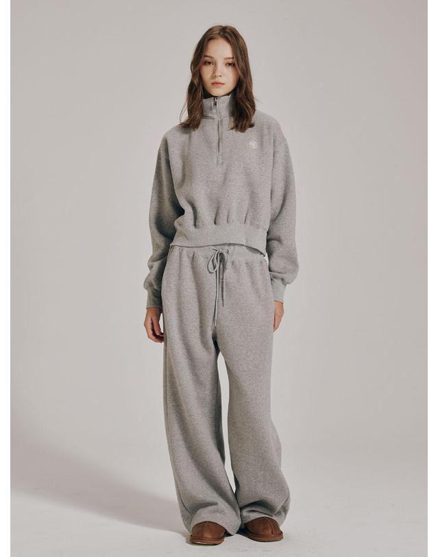 누브 [기모] 하프집업 크롭 스웻셔츠 셋업 - 멜란지 그레이 / Half Zip Up Crop Sweatshirts Set Up - M.Gray 착용컷