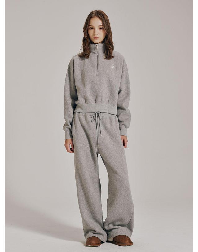 누브 [기모] 하프집업 크롭 스웻셔츠 셋업 - 멜란지 그레이 / Half Zip Up Crop Sweatshirts Set Up - M.Gray 착용컷
