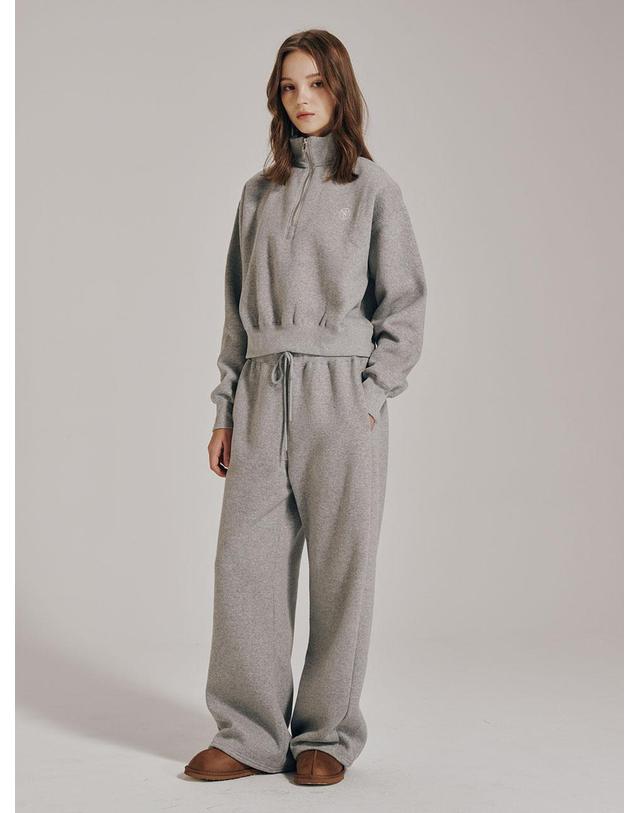 누브 [기모] 하프집업 크롭 스웻셔츠 셋업 - 멜란지 그레이 / Half Zip Up Crop Sweatshirts Set Up - M.Gray 착용컷