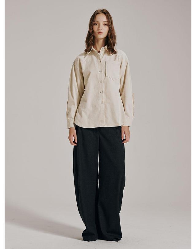 누브 코듀로이 커브드 슬리브 블라우스 - 아이보리 / Corduroy Curved Sleeve Blouse -Ivory 착용컷