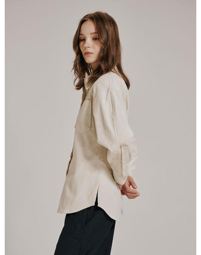 누브 코듀로이 커브드 슬리브 블라우스 - 아이보리 / Corduroy Curved Sleeve Blouse -Ivory 착용컷