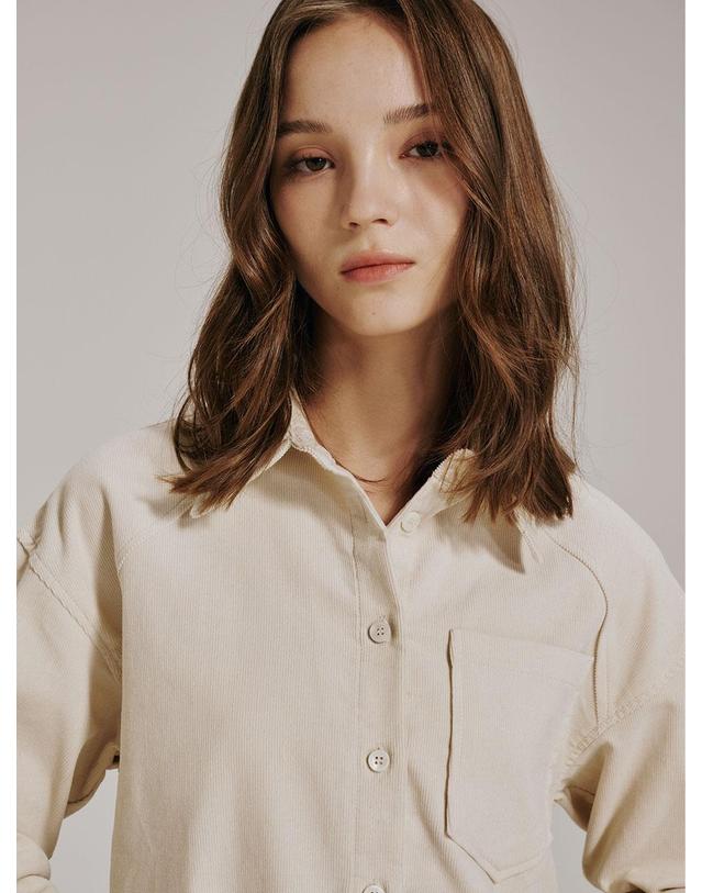 누브 코듀로이 커브드 슬리브 블라우스 - 아이보리 / Corduroy Curved Sleeve Blouse -Ivory 착용컷