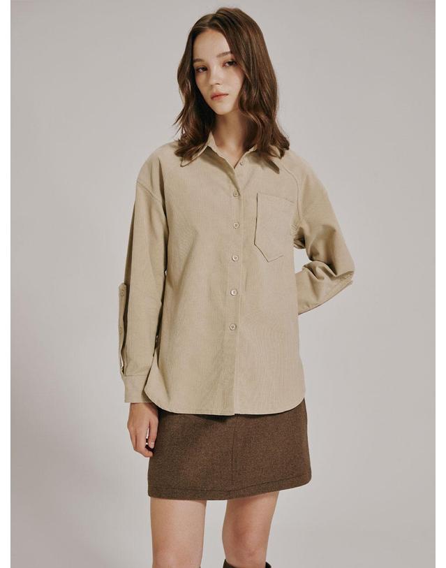 누브 코듀로이 커브드 슬리브 블라우스 - 베이지 / Corduroy Curved Sleeve Blouse -Beige 착용컷