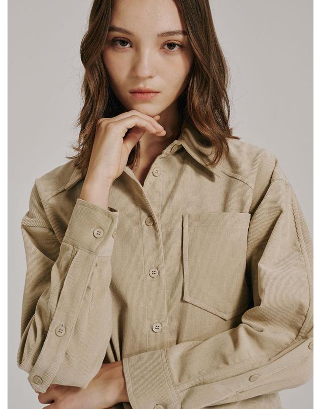 누브 코듀로이 커브드 슬리브 블라우스 - 베이지 / Corduroy Curved Sleeve Blouse -Beige 착용컷