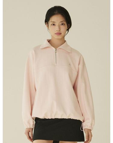 코튼 하프 집업 스웻셔츠 - 핑크/ Cotton Half-Zip Up Sweatshirt - Pink