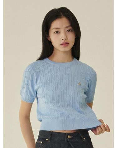 써머 케이블 라운드 니트 - 스카이블루 / Summer Cable Round Knit - Sky Blue