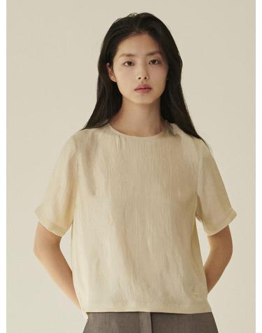 라운드넥 시어 블라우스 - 크림/ Round‑Neck Sheer Blouse - Cream