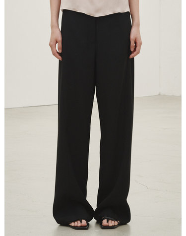 린넨 와이드 커브드 팬츠 - 블랙 / Linen Wide Curved Pants - Black