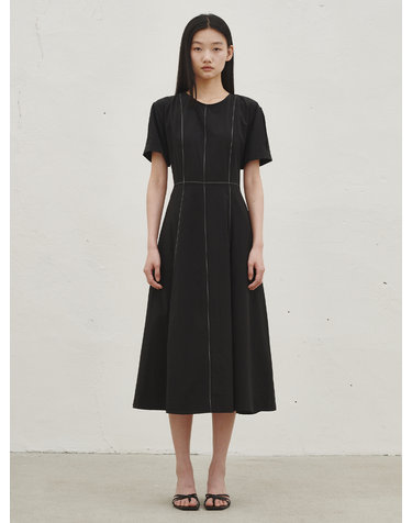 스티치 플레어 드레스 - 블랙  / Stitch Flare Dress - Black