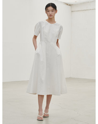 스티치 플레어 드레스 - 화이트  / Stitch Flare Dress - White