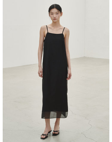 레이어드 슬리브리스 롱 드레스 - 블랙 / Layered Sleeveless Long Dress - Black