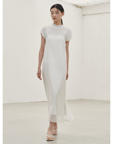 레이어드 슬리브리스 롱 드레스 - 화이트 / Layered Sleeveless Long Dress - White