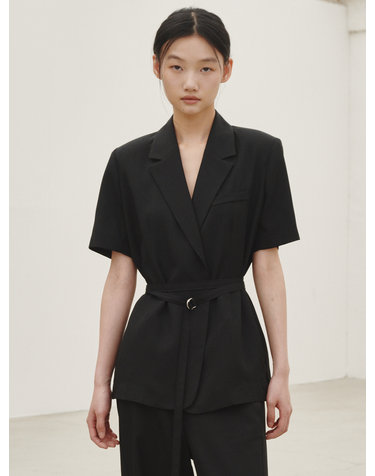 린넨 벨티드 자켓 -블랙 / Linen Belted Jacket - Black