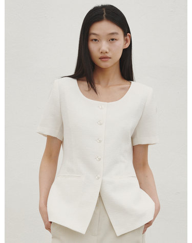 썸머 트위드 라인 자켓 - 화이트 / Summer Tweed  Line Jacket - White