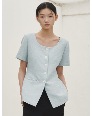 썸머 트위드 라인 자켓- 스카이 블루 / Summer Tweed  Line Jacket - Sky Blue