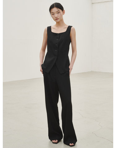 린넨 베스트 블라우스 셋업- 블랙 / Linen Vest Blouse Set up - Black