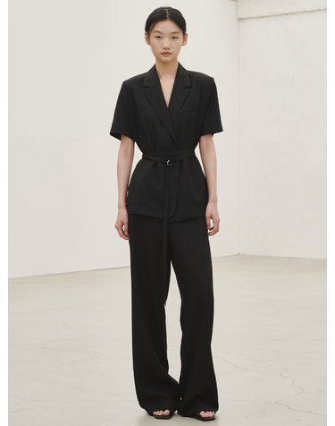 린넨 벨티드 자켓 셋업 - 블랙 / Linen Belted Jacket Set up - Black