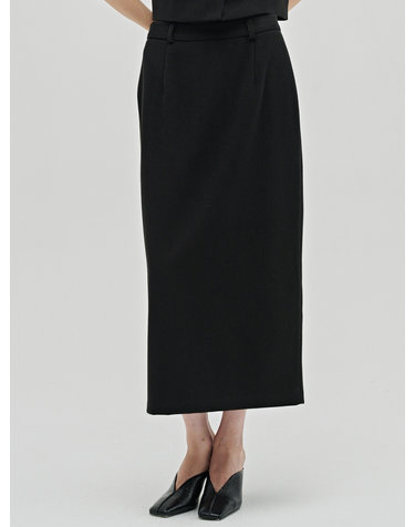 미니멀 울 롱 스커트 - 블랙 / Minimal Wool Long Skirt - Black+A1:T41
