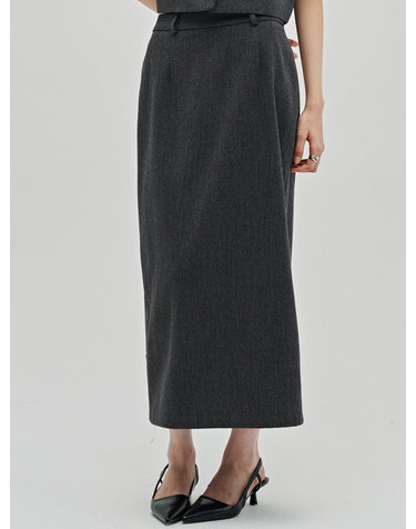 미니멀 울 롱 스커트 -다크 그레이 / Minimal Wool Long Skirt - D.Gray
