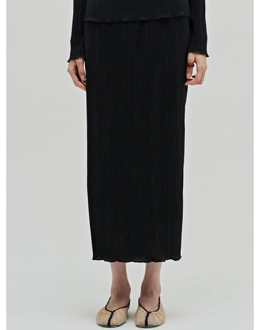플리츠 슬릿 롱 스커트 - 블랙 / Pleated Slit Long Skirt - Black