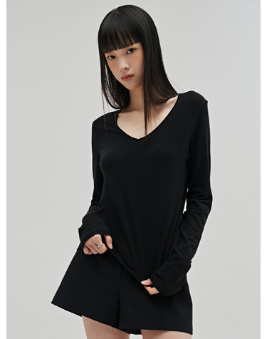 브이넥 울 티셔츠 - 블랙 / V-Neck Wool T-Shirt - Black