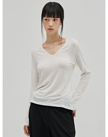 브이넥 울 티셔츠 - 화이트 / V-Neck Wool T-Shirt - White