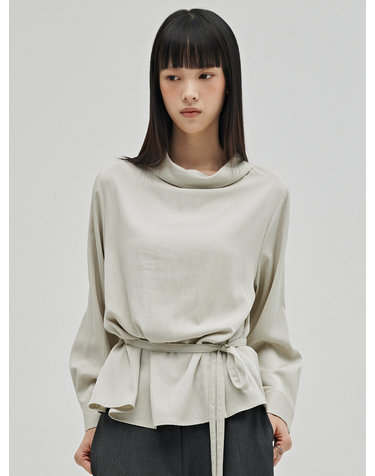 하프넥 투웨이 블라우스 - 라이트 그레이 / Half Neck Two-Way Blouse - L.Gray