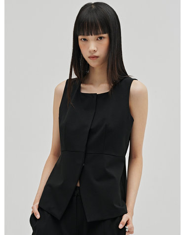울 베스트 블라우스 - 블랙 / Wool Vest Blouse - Black