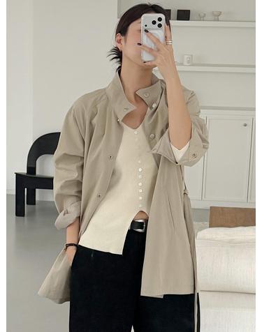 하이넥 트렌치코트 - 베이지 / High Neck Trench Coat - Beige