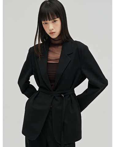 울 테일러드 벨티드 자켓 - 블랙 / Wool Tailored Belted Jacket - Black