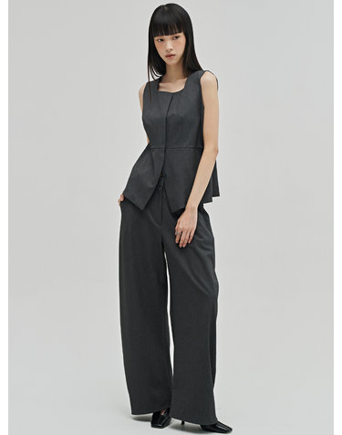 울 베스트 블라우스 셋업 - 다크 그레이 / Wool Vest Blouse Set up - D.Gray