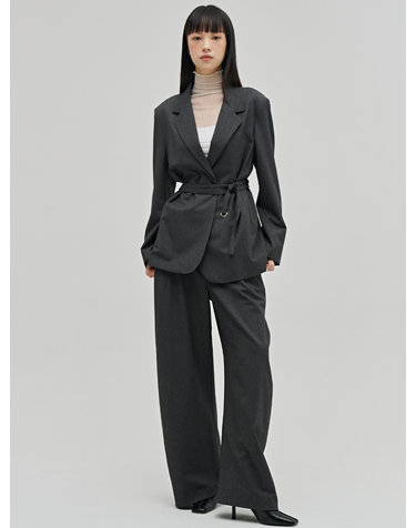 울 테일러드 벨티드 자켓 셋업 - 다크 그레이 / Wool Tailored Belted Jacket Set up - D.Gray