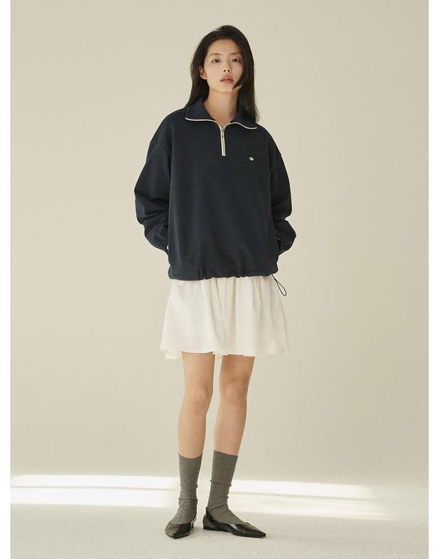누브 코튼 하프 집업 스웻셔츠 - 네이비/ Cotton Half-Zip Up Sweatshirt - Navy 착용컷