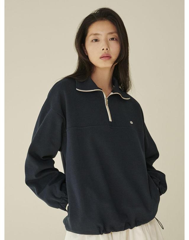 누브 코튼 하프 집업 스웻셔츠 - 네이비/ Cotton Half-Zip Up Sweatshirt - Navy 착용컷