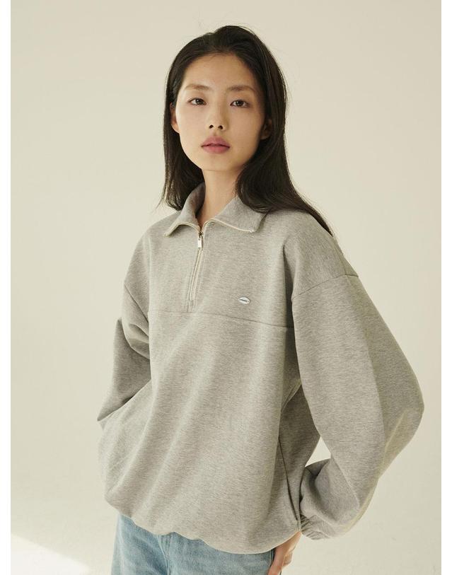 누브 코튼 하프 집업 스웻셔츠 - 멜란지 그레이/ Cotton Half-Zip Up Sweatshirt - M.Gray 착용컷
