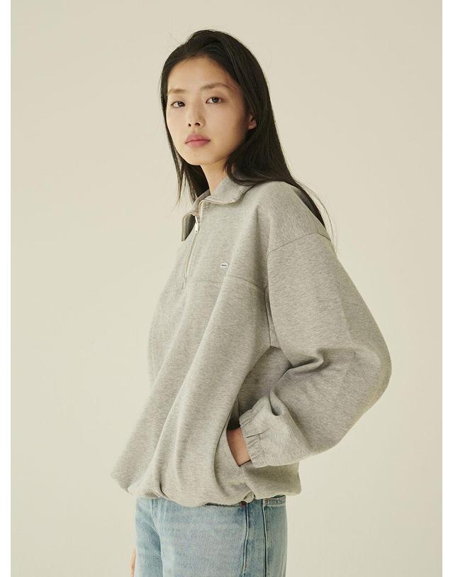 누브 코튼 하프 집업 스웻셔츠 - 멜란지 그레이/ Cotton Half-Zip Up Sweatshirt - M.Gray 착용컷