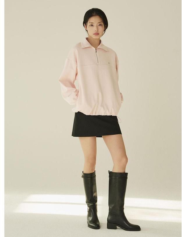 누브 코튼 하프 집업 스웻셔츠 - 핑크/ Cotton Half-Zip Up Sweatshirt - Pink 착용컷