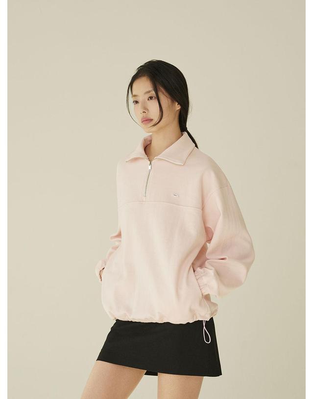 누브 코튼 하프 집업 스웻셔츠 - 핑크/ Cotton Half-Zip Up Sweatshirt - Pink 착용컷