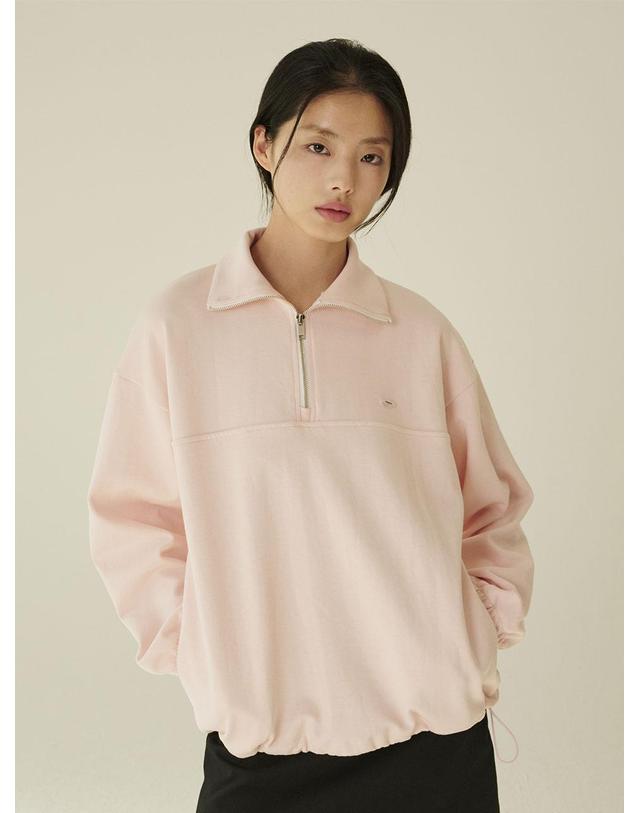 누브 코튼 하프 집업 스웻셔츠 - 핑크/ Cotton Half-Zip Up Sweatshirt - Pink 착용컷