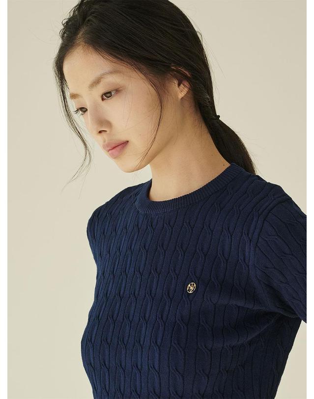 누브 써머 케이블 라운드 니트 - 네이비/ Summer Cable Round Knit - Navy 착용컷
