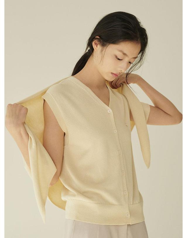 누브 [세트] 린넨 슬리브리스 가디건 + 스커트 + 숄 - 라이트 베이지/ [Set] Linen Sleeveless Cardigan + Skirt + Shawl - L.Beige 착용컷