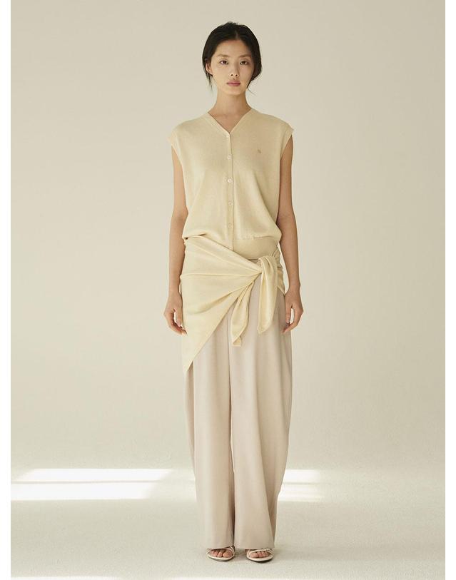 누브 [세트] 린넨 슬리브리스 가디건 + 스커트 + 숄 - 라이트 베이지/ [Set] Linen Sleeveless Cardigan + Skirt + Shawl - L.Beige 착용컷