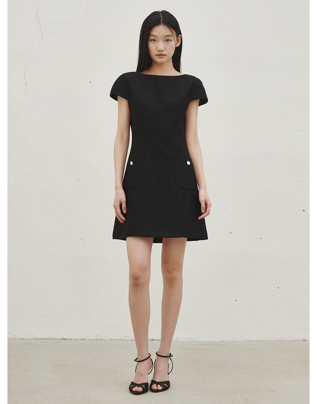 누브 보트넥 트위드 미니 드레스 -블랙 / Boat Neck Tweed Mini Dress - Black 착용컷