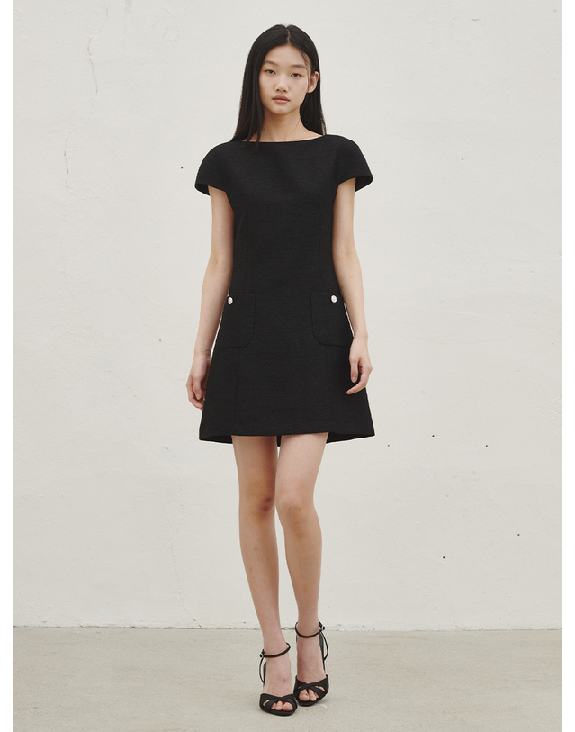 누브 보트넥 트위드 미니 드레스 -블랙 / Boat Neck Tweed Mini Dress - Black 착용컷