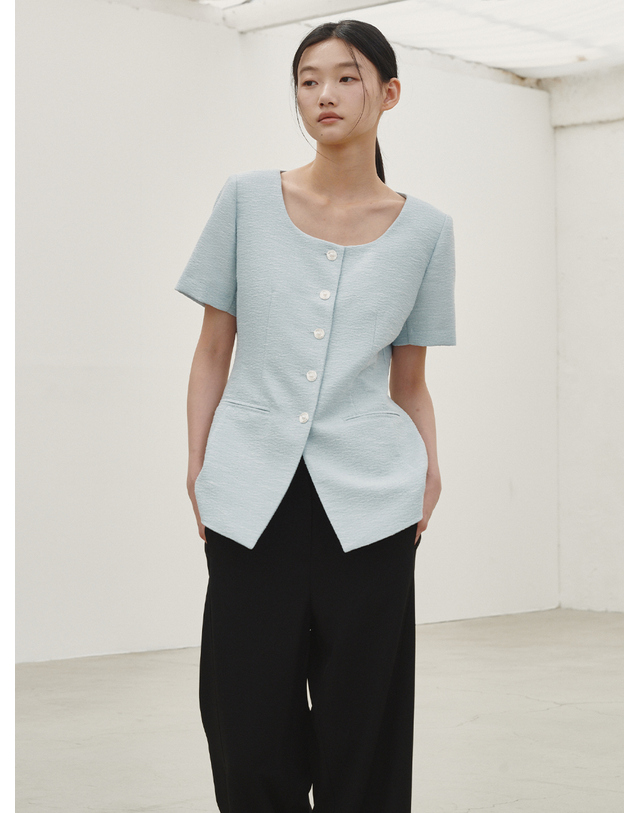 누브 썸머 트위드 라인 자켓- 스카이 블루 / Summer Tweed Line Jacket - Sky Blue 착용컷