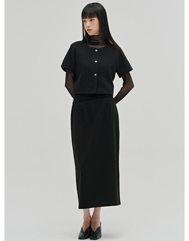 누브 미니멀 울 롱 스커트 - 블랙 / Minimal Wool Long Skirt - Black+A1:T41 착용컷