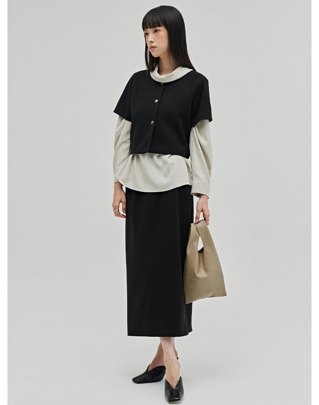 누브 미니멀 울 롱 스커트 - 블랙 / Minimal Wool Long Skirt - Black+A1:T41 착용컷