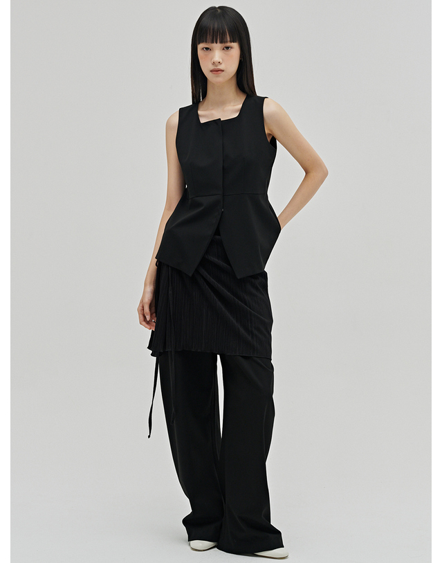 누브 플리츠 랩 스커트 - 블랙 / Pleated Wrap Skirt - Black 착용컷